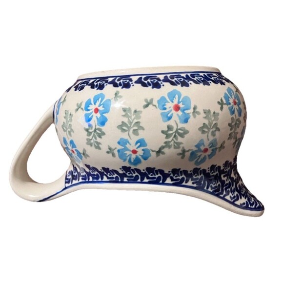 GravyBoat Handcrafted by Zaklady Boleslawiec in Poland- Pitcher Blue Flowers-331 - Picture 8 of 16